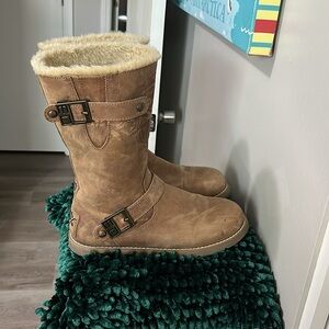 Ed Hardy Leather Boots With Faux Fur Lining Sz 10